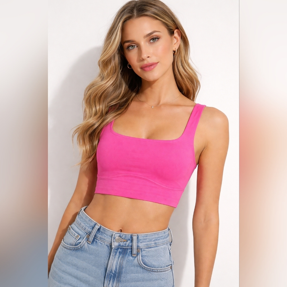 Zara Hot Pink Scoop Neck Crop Tank